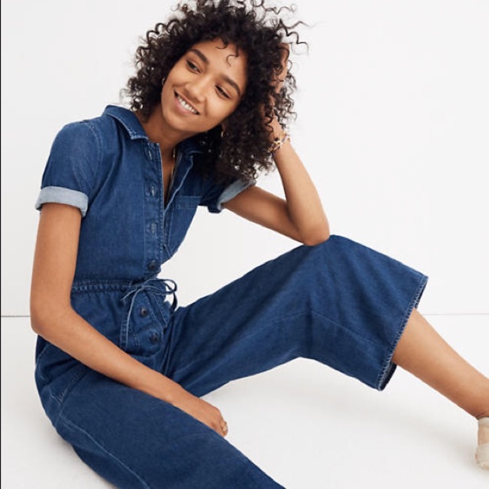 Denim Wide-Leg Utility Jumpsuit